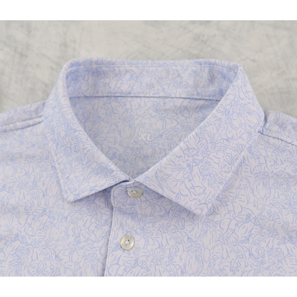 Rhoback Polo Shirt Mens XL Blue White Polo Player Print Performance Short Sleeve